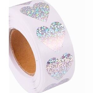 🩶 50 stickers- Silver Glitter hearts Stickers - 1 inch